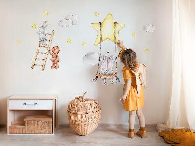 Muur stickers 100x154 Pastel aquarel dieren en wolken