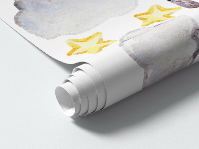 Muur stickers 100x154 Pastel aquarel dieren en wolken