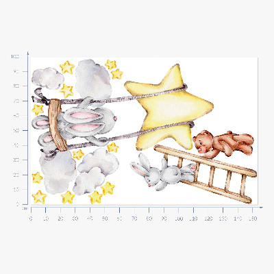 Muur stickers 100x154 Pastel aquarel dieren en wolken