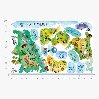 Muur stickers 100x156 Kleurrijke wereldkaart met continenten en natuur
