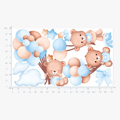 Muur stickers 100x174 Schattige teddyberen met ballonnen in pasteltinten
