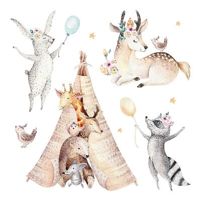 Muur stickers 100x162 Pastelkleurige bosdieren in aquarelstijl