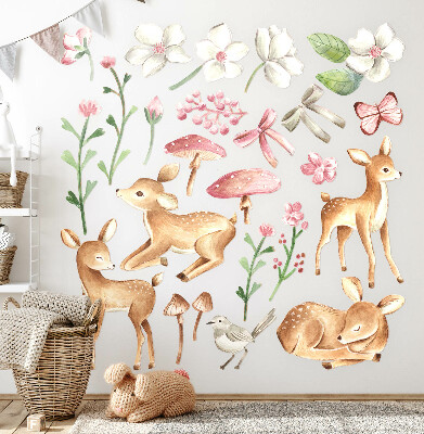 Muur stickers 100x148 Bosdieren in pastelwaterverf met herten