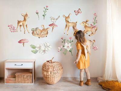 Muur stickers 100x148 Bosdieren in pastelwaterverf met herten