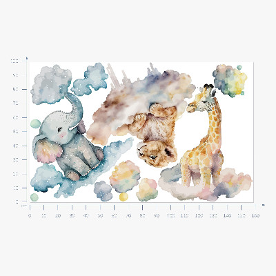 Muur stickers 100x159 Safari met geschilderde wilde dieren in de wolken