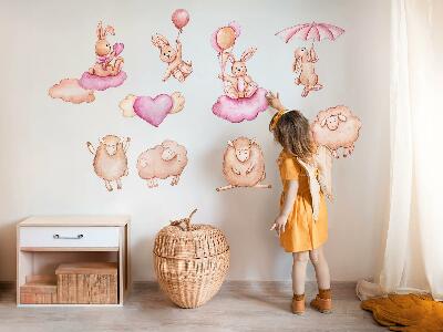 Muur stickers 100x160 Pastelwolken met schapen en konijnen