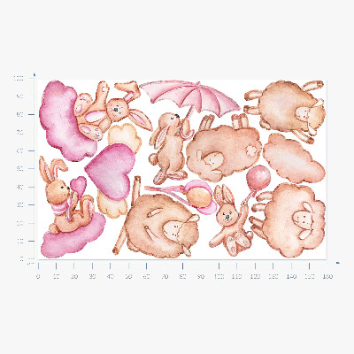 Muur stickers 100x160 Pastelwolken met schapen en konijnen