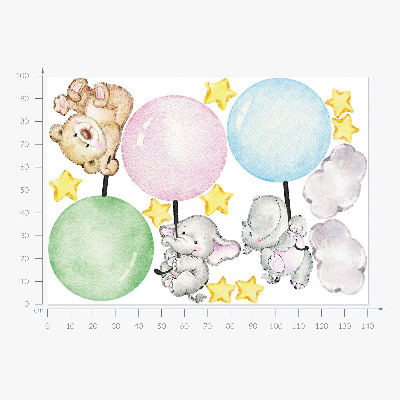 Muur stickers 100x141 Kleine dieren met ballonnen in pastelkleuren