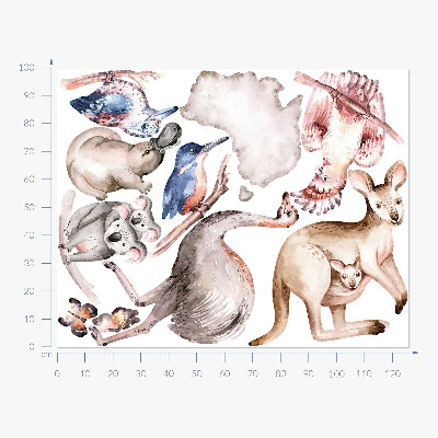 Muur stickers 100x126 Australische fauna in delicate pasteltinten