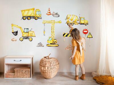 Muur stickers 100x135 Bouw - machines en voertuigen in aquarel