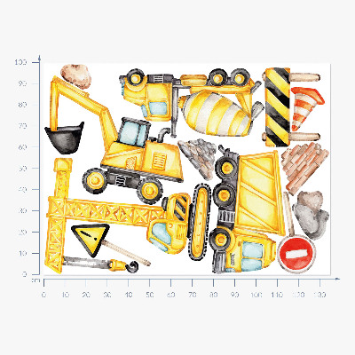 Muur stickers 100x135 Bouw - machines en voertuigen in aquarel