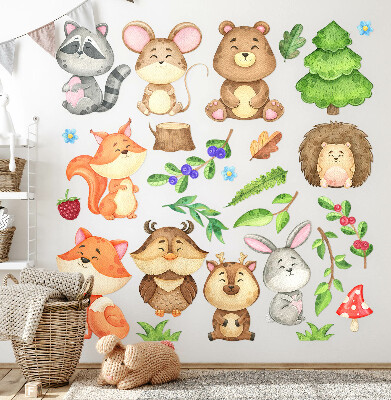 Muur stickers 100x107 Bosdieren en planten in aquarelstijl