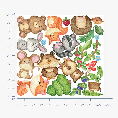 Muur stickers 100x107 Bosdieren en planten in aquarelstijl