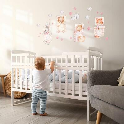 Muur stickers 100x135 Schattige dieren in pastel aquarelstijl