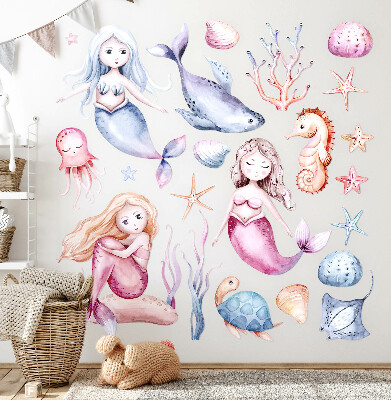 Muur stickers 100x126 Een onderwaterland van pastelkleurige zeemeerminnen en fauna