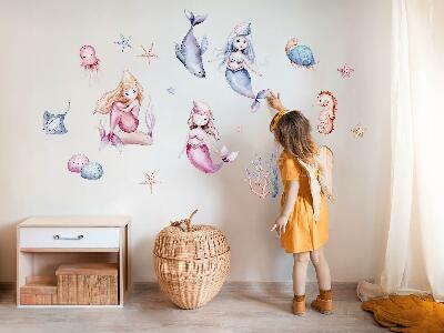 Muur stickers 100x126 Een onderwaterland van pastelkleurige zeemeerminnen en fauna