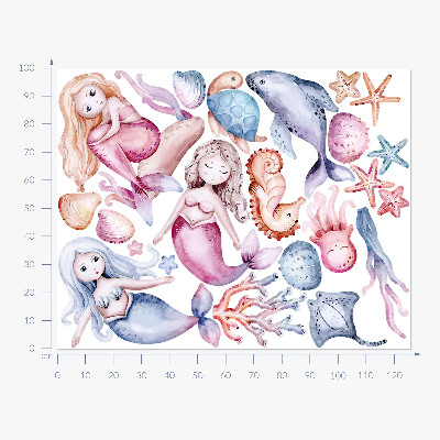 Muur stickers 100x126 Een onderwaterland van pastelkleurige zeemeerminnen en fauna