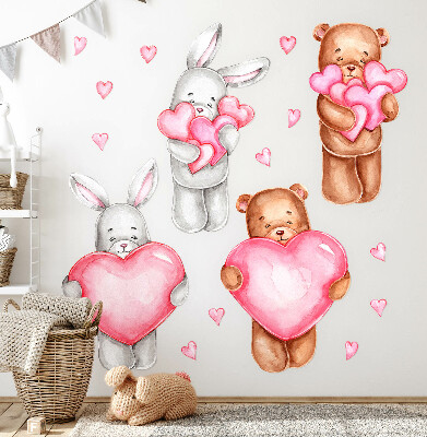Muur stickers 100x168 Pastel aquarel met kommen en konijnen in harten