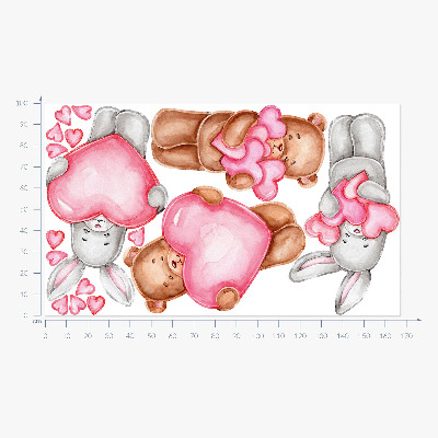 Muur stickers 100x168 Pastel aquarel met kommen en konijnen in harten