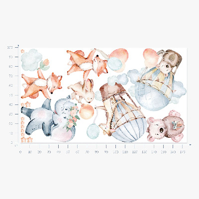 Muur stickers 100x175 Pastelkleurige wezens met ballonnen in de wolken aquarel