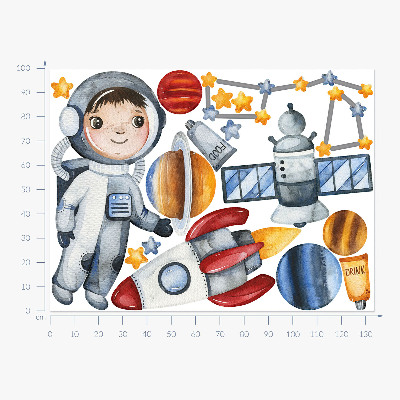 Muur stickers 100x134 De ruimtereis van een kleine astronaut in waterverf
