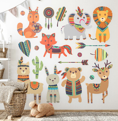 Muur stickers 100x121 Boho dieren pastel illustraties