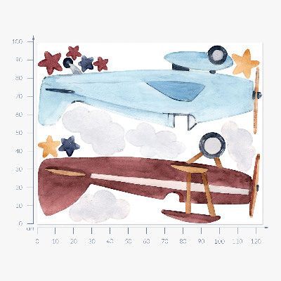 Muur stickers 100x124 Twee vliegtuigen in pastelkleurige aquarelwolken
