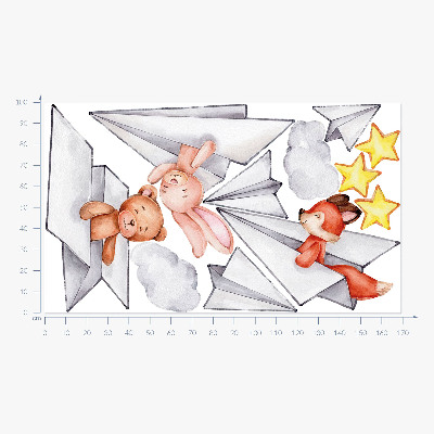 Muur stickers 100x170 Schattige dieren in papieren vliegtuigjes