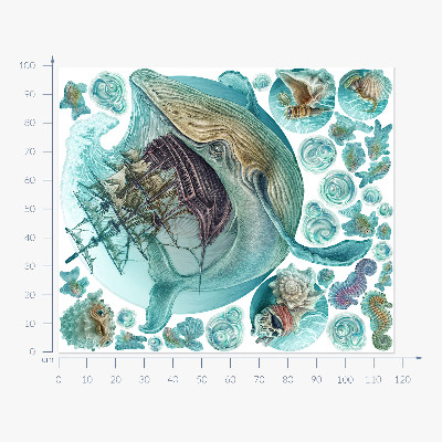 Muur stickers 100x118 Onderwaterkoninkrijk met een tekenfilmschip