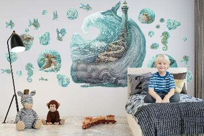 Muur stickers 100x115 Een onderwatersprookje van een vuurtoren in pasteltinten