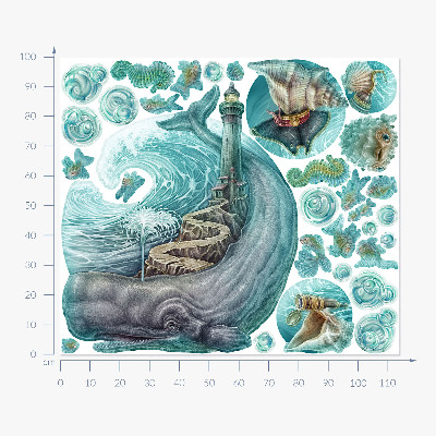 Muur stickers 100x115 Een onderwatersprookje van een vuurtoren in pasteltinten