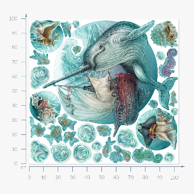 Muur stickers 100x103 Een sprookjesachtige zeewereld met tekenfilmdieren