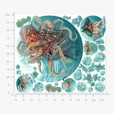 Muur stickers 100x116 De sprookjesachtige zeewereld van octopussen en schepen