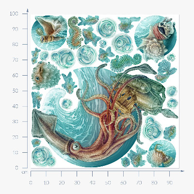 Muur stickers 100x96 Een sprookjeswereld van cartoonzeedieren