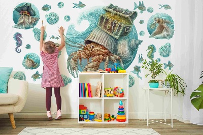 Muur stickers 100x105 Onderwaterland van krabben in pastelstijl