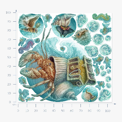 Muur stickers 100x105 Onderwaterland van krabben in pastelstijl