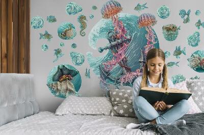 Muur stickers 100x103 Een onderwatersprookje met kwallen in pastelkleuren