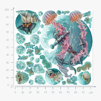 Muur stickers 100x103 Een onderwatersprookje met kwallen in pastelkleuren