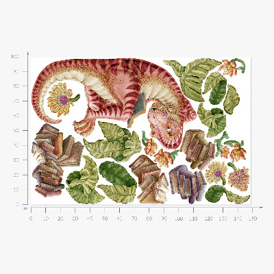 Muur stickers 100x149 Rode dinosaurus met tekeningen en bloemen