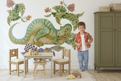 Muur stickers 100x129 Dinosauruspatroon met bladeren en bloemen in pastelkleuren