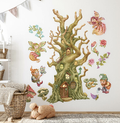 Muur stickers 100x132 Bosfeeënwezens en pastelkleurig huis