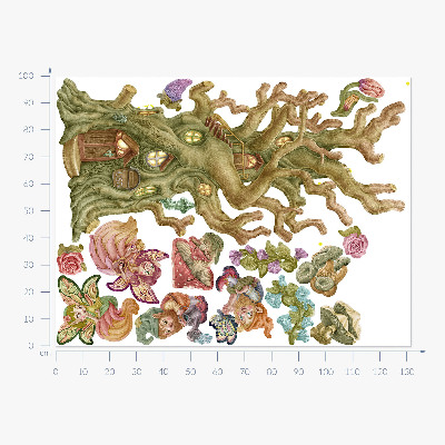 Muur stickers 100x132 Bosfeeënwezens en pastelkleurig huis