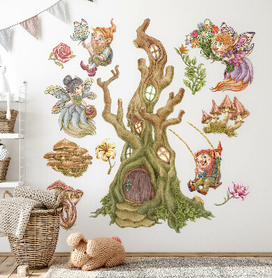 Muur stickers 100x104 Boswezens en een pastelkleurig boomhuis