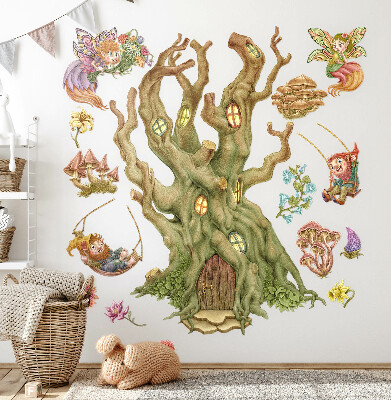 Muur stickers 100x161 Bosmagie: Feeënkabouters en een pastelkleurig huis