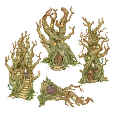 Muur stickers 100x281 Charmante bosboomhutten in pastelstijl