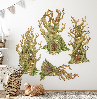 Muur stickers 100x281 Charmante bosboomhutten in pastelstijl