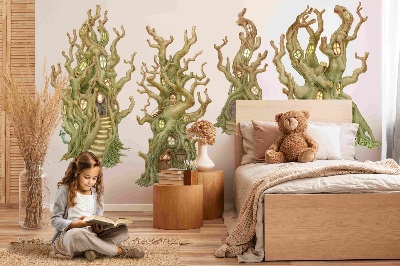 Muur stickers 100x281 Charmante bosboomhutten in pastelstijl