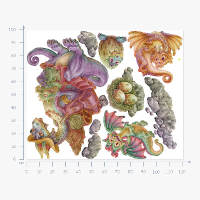 Muur stickers 100x122 Een sprookjesachtige familie van kleurrijke draken in pasteltinten