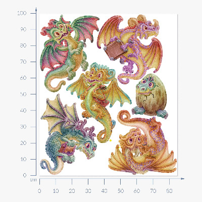 Muur stickers 100x85 Kleurrijke draken in sprookjesachtige, tekenfilmstijl
