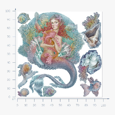 Muur stickers 100x99 Zeemeermin in pastelkleurige onderwaterstijl